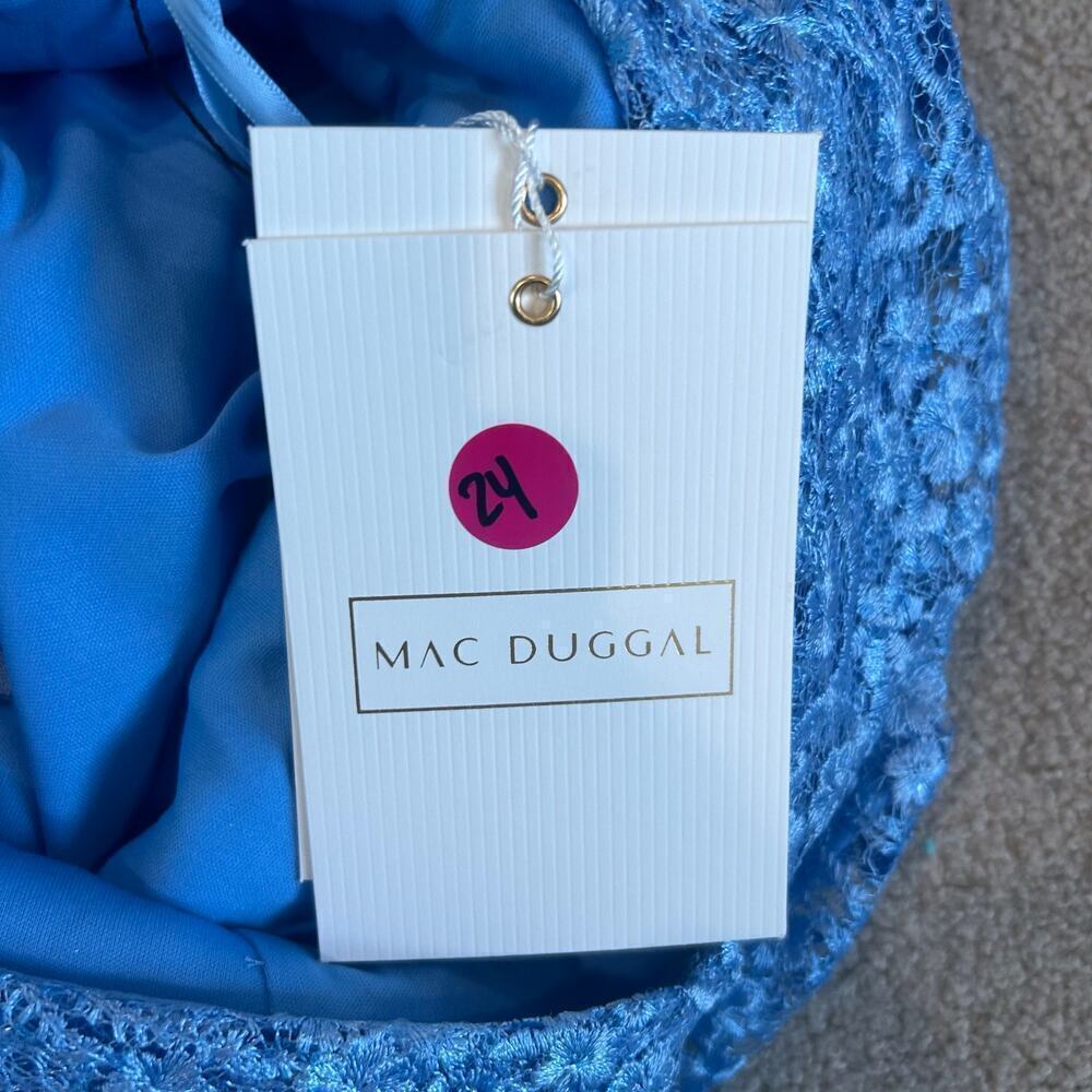 NWT Mac Duggal Blue Lace Ruffled Rhinestone Waist Maxi Gown Formal Prom Size 4 - Picture 7 of 8